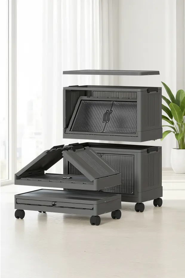 4'lü Portatif Organizer Tekerlekli Dolap Antrasit